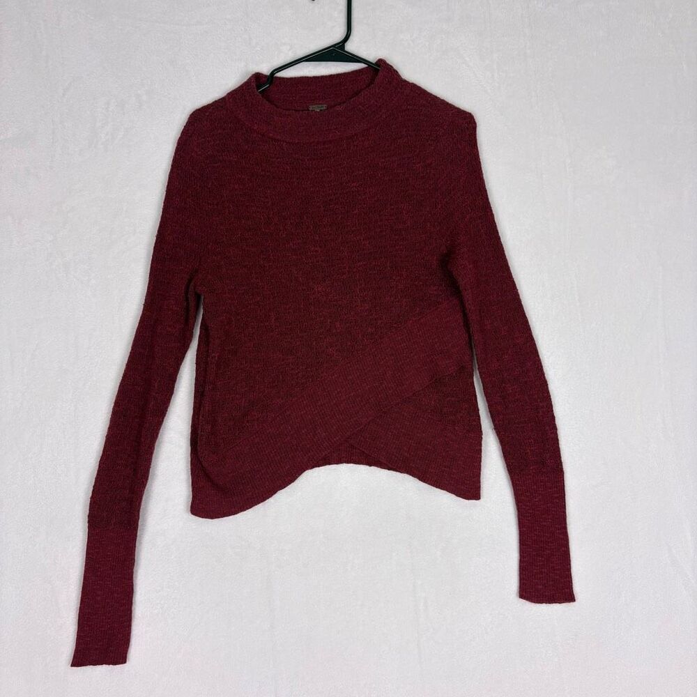Free People Maroon Knit Overlap Hem Front Pullover Sweater Size XS